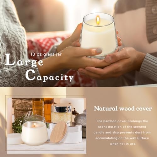 Ziliny 4 Pcs 10 Oz Glass Candle Jars with Bamboo Lids Kit