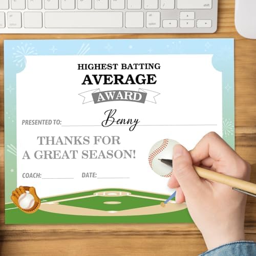 Baseball Award Certificates for Students Teachers Teams Employees
