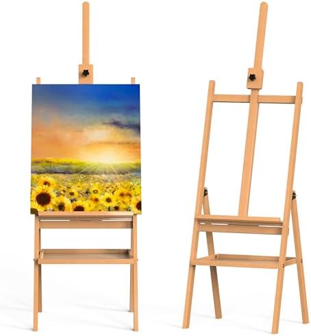 Solid Beech Wood Floor Easel with Storage Plate