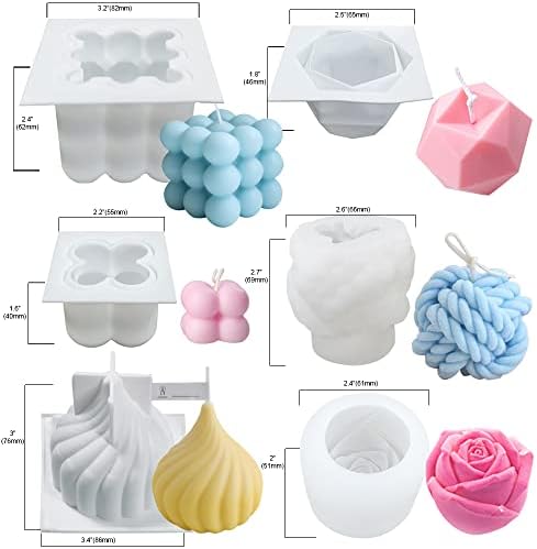 NICAVKIT 6Pcs Silicone Candle Molds Set for DIY Candles Soaps Baking Desserts