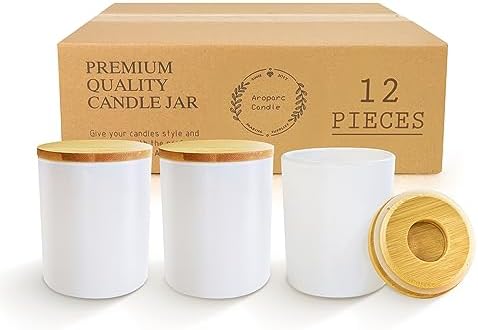 Aroparc 12 Pack 10oz White Candle Jars with Bamboo Lids