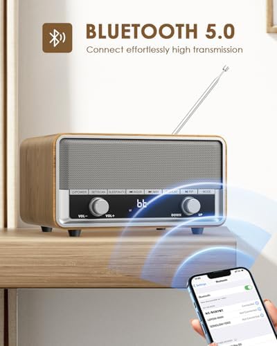 Audiocrazy AM FM Digital Clock Radio with LCD Display and Bluetooth