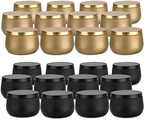 8oz Candle Tins 24 Pieces with Lids Black and Gold