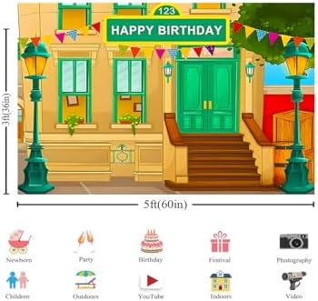 Happy Birthday Cartoon Street Photo Background Vinyl 5x3 Feet