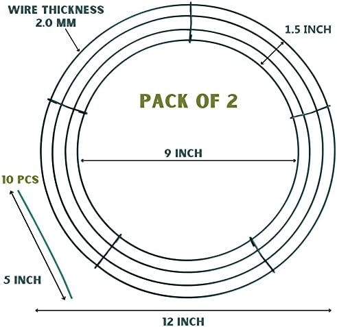 2-Pack 12 Inch Dark Green Wire Wreath Frame