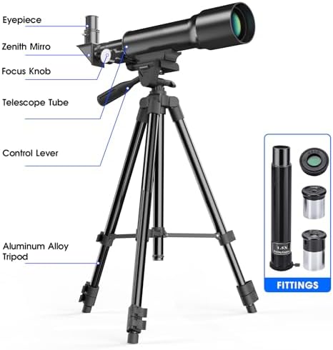 YUANZIMOO 50mm Aperture 360mm Telescope with Tripod for Kids Adults Beginners Black