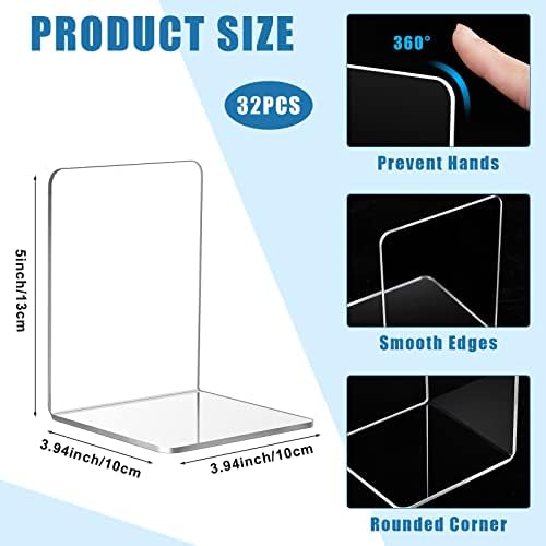 Maitys 32 Pcs Clear Acrylic Book Ends for Shelves