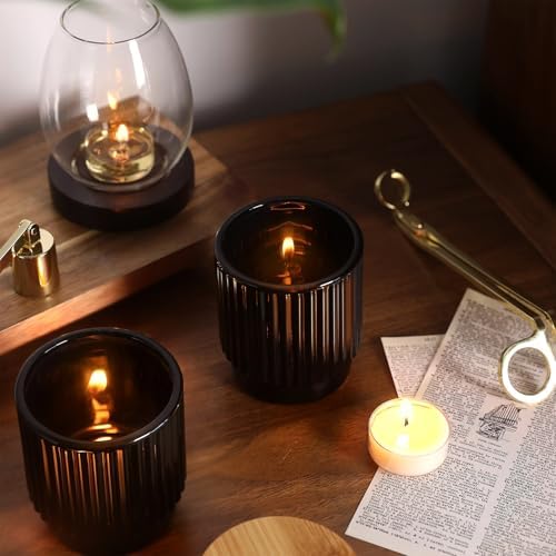 7oz Black Ribbed Glass Candle Jars 8 Pack with Lids
