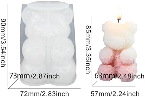 Zayookey 3D Rose Bear Candle Mold for Epoxy Resin and Soap