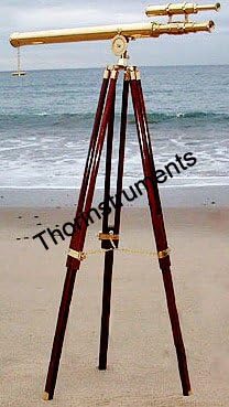 Vintage Solid Brass Brown Tripod Telescope