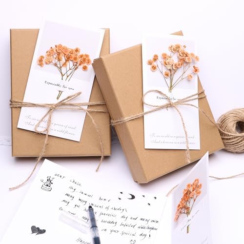 Orange Babys Breath Dried Flowers with Blessing Card 5 Pcs Set