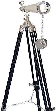 Double Barrel Nickel Telescope 63 Inch Floor Standing with Black Tripod
