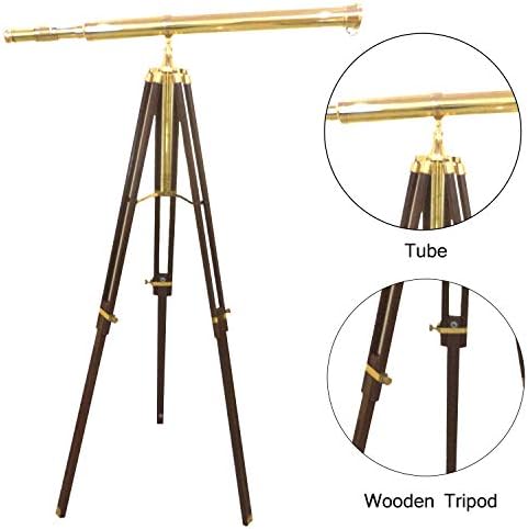 Handmade Brass Telescope with Brown Wooden Tripod