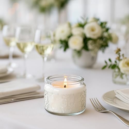 18-Pack 4oz Embossed Glass Candle Jars with Lids and Labels