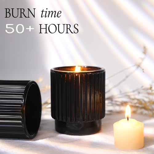 7oz Black Ribbed Glass Candle Jars 8 Pack with Lids