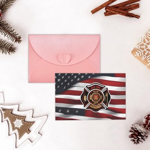 Pink Red Stripe Firefighter USA Flag Greeting Card 4x6