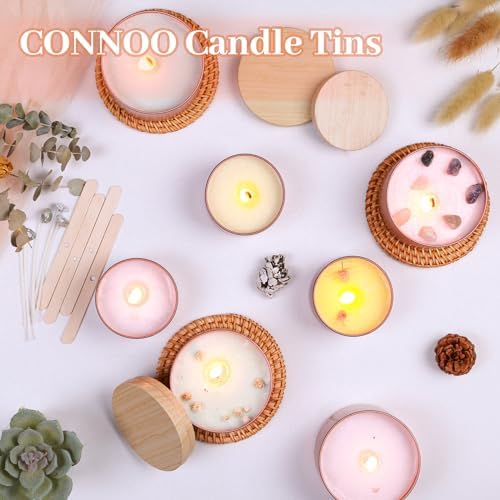 CONNOO 24 Pack Rose Gold Candle Tins with Lids for Candle Making