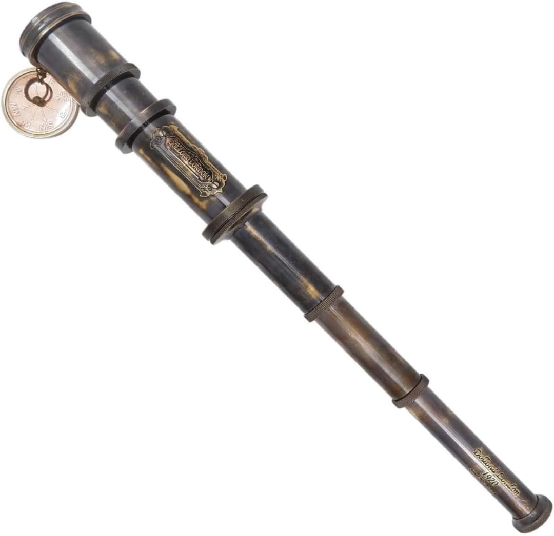 Antique Brass Pirate Spyglass Telescope with Leather Case