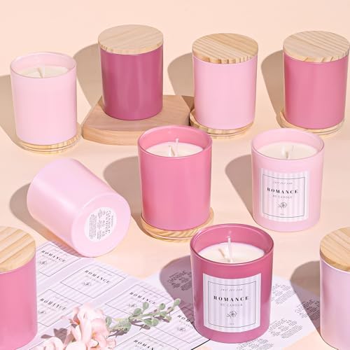 12Pcs Assorted Pink Candle Jars with Labels and Bamboo Lids