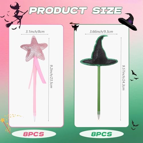 16 Pack Halloween Party Favors with Pink Star and Green Witch Hats