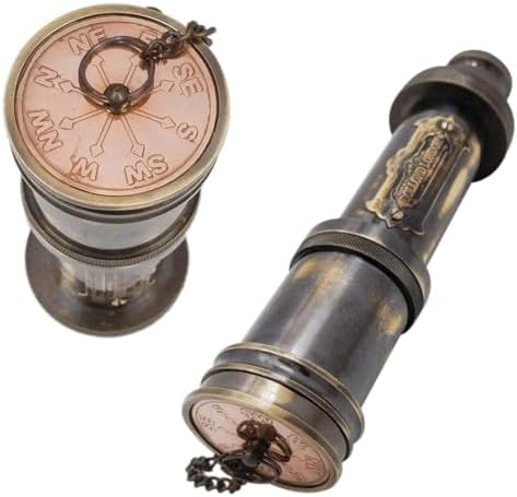 Antique Brass Pirate Spyglass Telescope with Leather Case