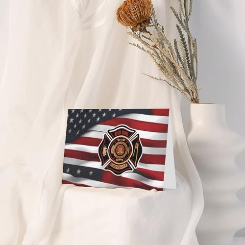 Pink Red Stripe Firefighter USA Flag Greeting Card 4x6