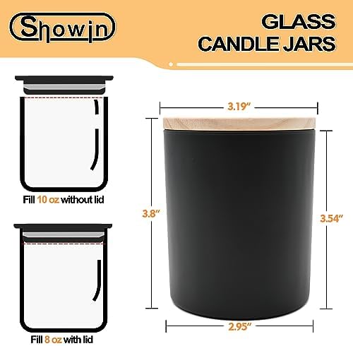 10 Oz Thick Candle Jars 15 Pcs with Wood Lids Matte Black