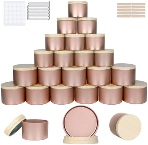 CONNOO 24 Pack Rose Gold Candle Tins with Lids for Candle Making
