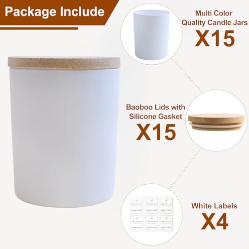 CONNOO 15 Pack Glass Candle Jars with Bamboo Lids for Candle Making