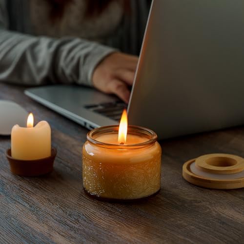 18-Pack Embossed Glass Candle Jars with Bamboo Lids and Labels Mandala Design