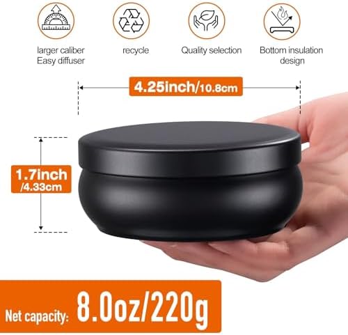 Opeshar 12 Piece 8oz Matte Black Candle Tin Set