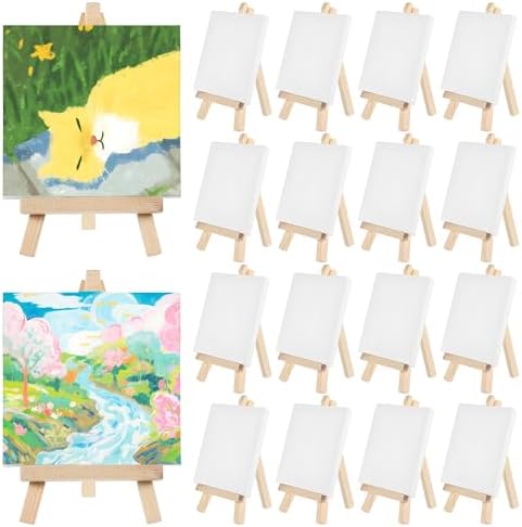 Mini Canvas with Easel Set 16 Pack 4x4 Inch Art Supplies