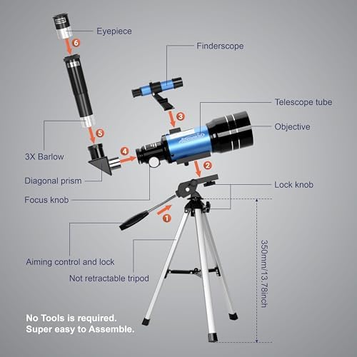 AOMEKIE 70mm Telescope with 300mm Tripod and Smartphone Adapter for Beginners