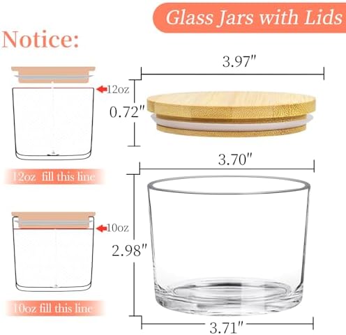 CONNOO 8 Pack 12 OZ Clear Glass Candle Jars with Airtight Bamboo Lids