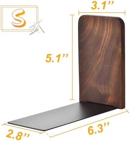 Black Walnut Book Ends Heavy Duty Non-Slip Set of 2