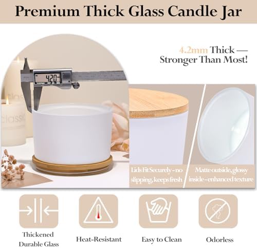 CONNOO 24oz Glass Candle Jars 6 Pack with Bamboo Lids and Wick Kit