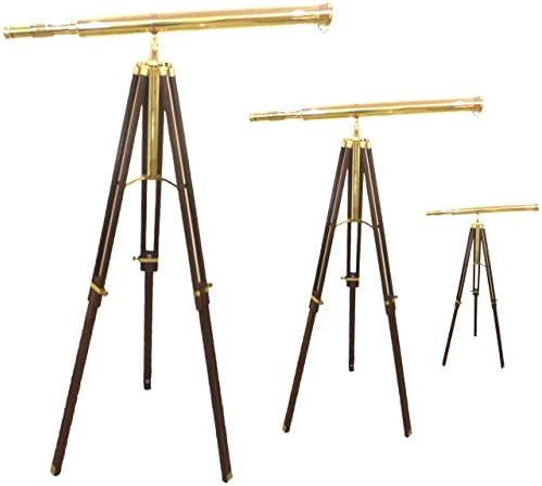 Handmade Brass Telescope with Brown Wooden Tripod