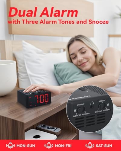 Digital Alarm Clock Radio with AMFM Radio and Dual Alarms