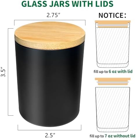 15 Pack 7oz Matt Black Candle Jars with Bamboo Lids