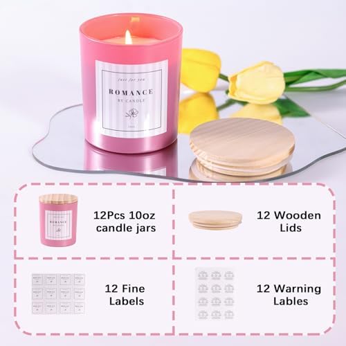 12Pcs Assorted Pink Candle Jars with Labels and Bamboo Lids