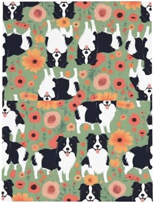 Blue Border Collie Florals Greeting Card 6x4 Inch
