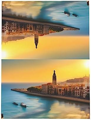 Blue Pearlescent Holiday Cards 4x6 with Sunset in Barcelona Print