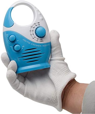 Waterproof Shower Radio with AM FM and Top Handle Blue White