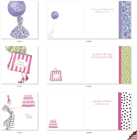 The Best Card Company - 10 Birthday Note Cards Boxed for Women