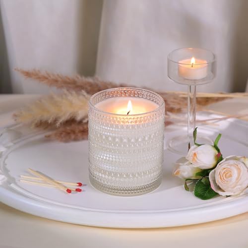 DARJEN 8 Pack Clear Candle Jars with Bamboo Lids and Labels