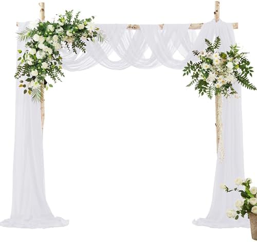 VACVELT Wedding Arch Draping Fabric - White Chiffon 1 Panel 30x20ft Backdrop