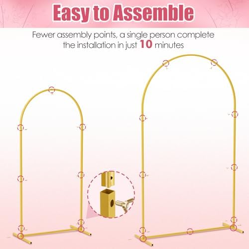 Set of 2 Gold Wedding Arch Backdrop Stands with Ground Stakes