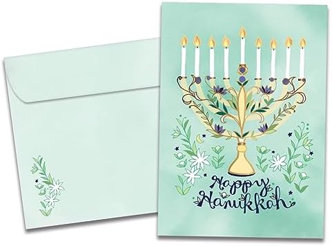 Tree-Free Greetings Hanukkah Card - Floral Menorah 5x7