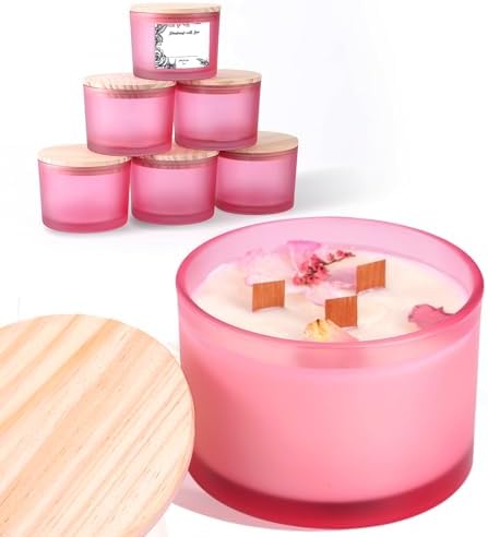 6 Pack Frosted Pink Glass Candle Jars with Lids - 16oz
