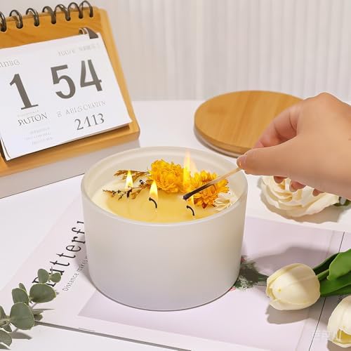 CONNOO 24oz Glass Candle Jars 6 Pack with Bamboo Lids and Wick Kit